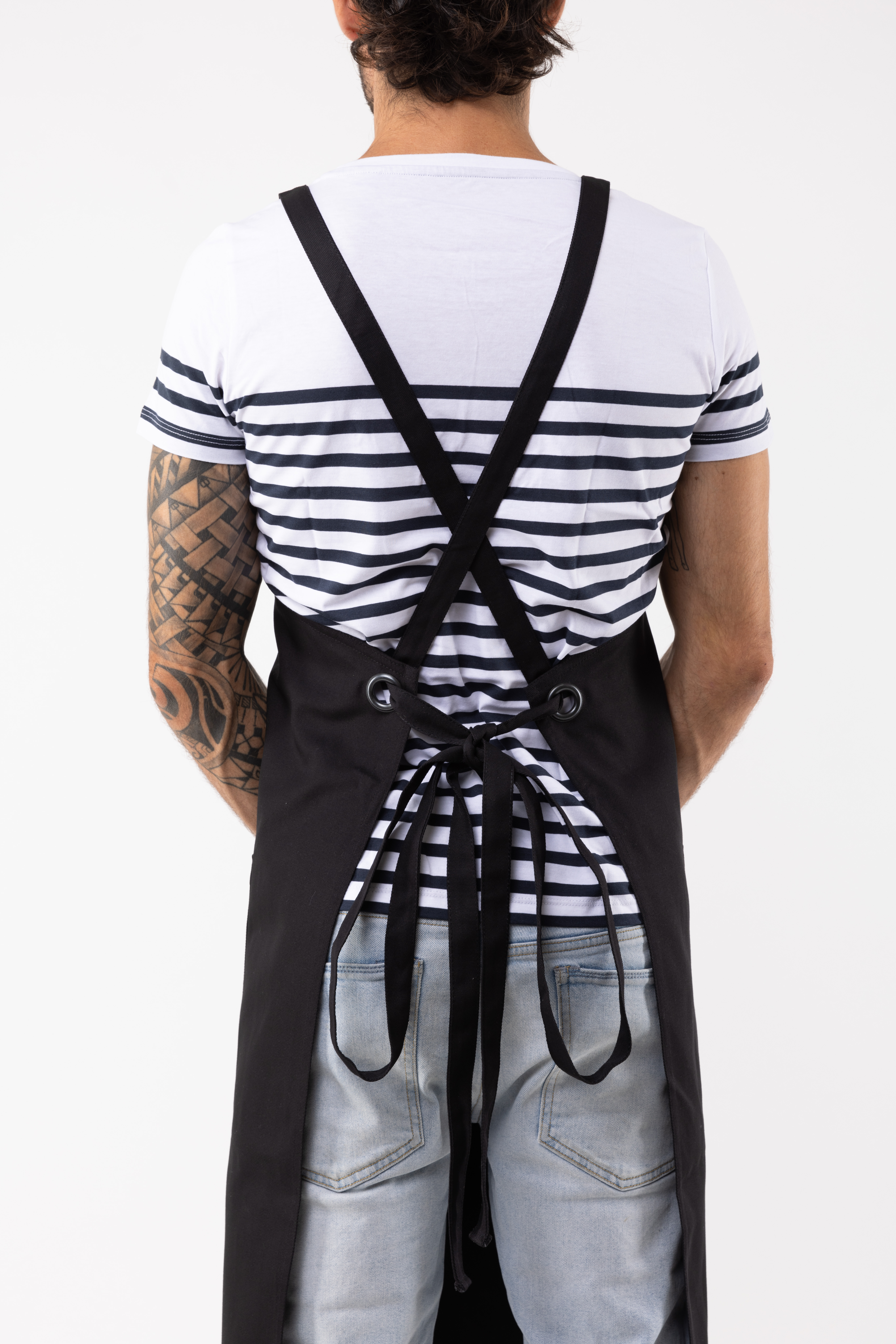 cross-back black apron